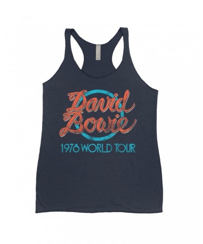 David Bowie Ladies' Tank Top | Turquoise 1978 World Tour Distressed Shirt $13.32 Shirts