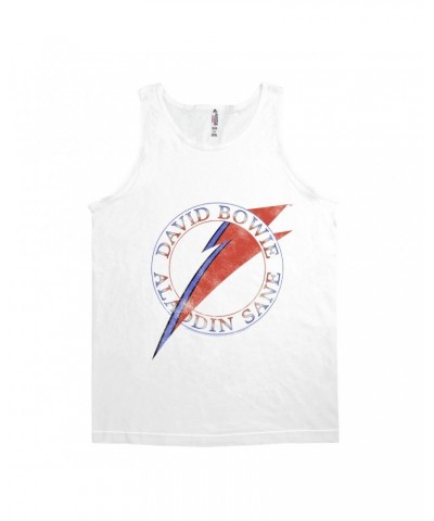 David Bowie Unisex Tank Top | Red And Blue Aladdin Sane Logo Distressed Shirt $10.98 Shirts