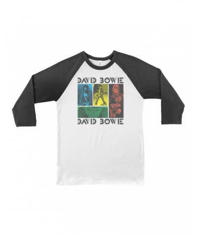David Bowie 3/4 Sleeve Baseball Tee | Bowie Colorful Photo Collage Shirt $9.28 Shirts