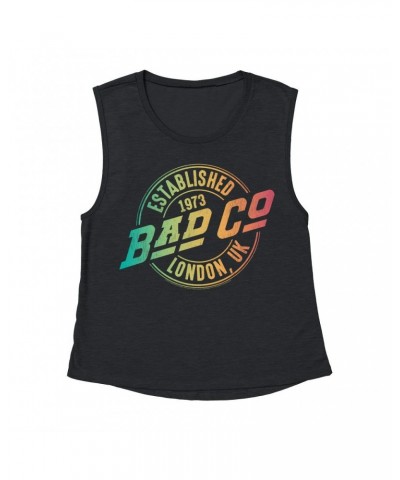 Bad Company Ladies' Muscle Tank Top | Rainbow Ombre Est. 1973 London Logo Shirt $14.83 Shirts