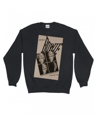 David Bowie Sweatshirt | Serious Moonlight 1983 Concert Tour Poster Sweatshirt $15.03 Sweatshirts